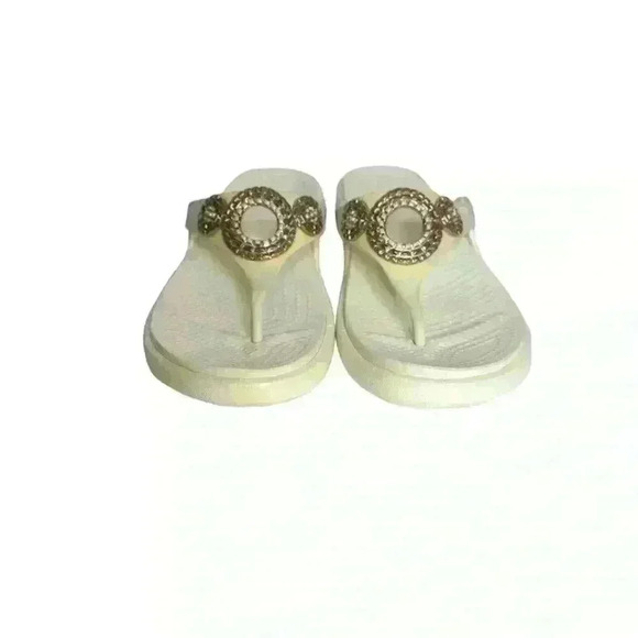 Crocs Sanrah Diamante Wedge Oyster/Rose Gold Women's 4W  (D264) - Picture 2 of 8